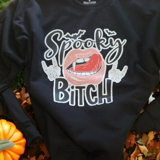 Fall inspired black Sppoky B med weight long sleeve shirt with graphic